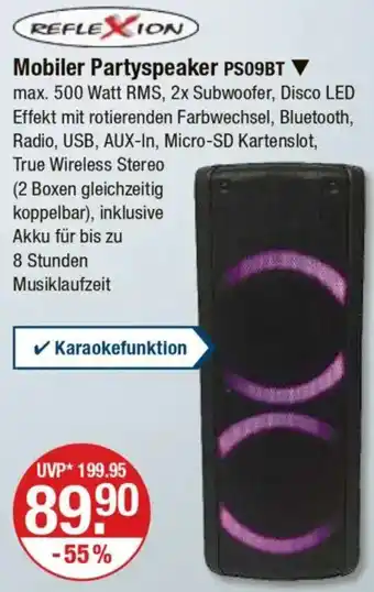 V Markt REFLEXION Mobiler Partyspeaker PS09BT Angebot