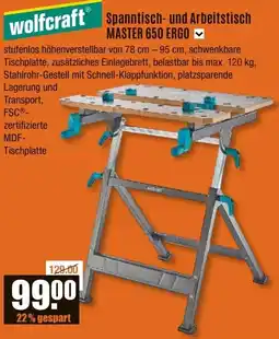 V Baumarkt Wolfcraft Spanntisch- und Arbeitstisch MASTER 650 ERGO Angebot