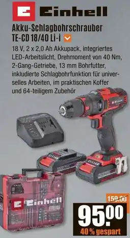 V Baumarkt Einhell Akku-Schlagbohrschrauber TE-CD 18/40 Li-i Angebot