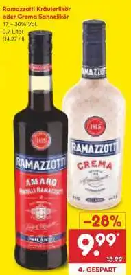 Netto Marken-Discount Ramazzotti Kräuterlikör oder Crema Sahnelikör Angebot