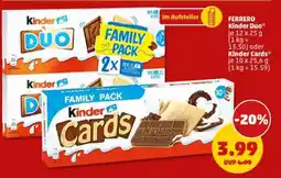 PENNY FERRERO Kinder Duo je 12 x 25 g (1 kg = 13.30) oder Kinder Cards je 10 x 25,6 g (1 kg = 15.59) Angebot