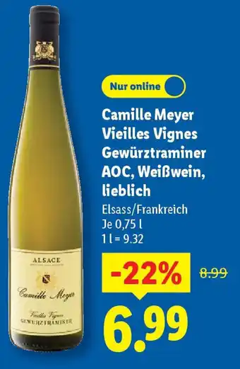 Lidl Camille Meyer Vieilles Vignes Gewürztraminer AOC, Weißwein, lieblich Angebot