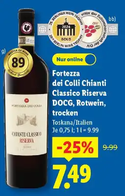 Lidl Fortezza dei Colli Chianti Classico Riserva DOCG, Rotwein, trocken Angebot