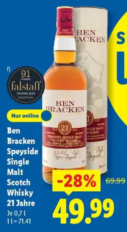 Lidl Ben Bracken Speyside Single Malt Scotch Whisky 21 Jahre Angebot