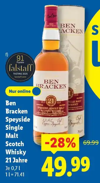 Lidl Ben Bracken Speyside Single Malt Scotch Whisky 21 Jahre Angebot