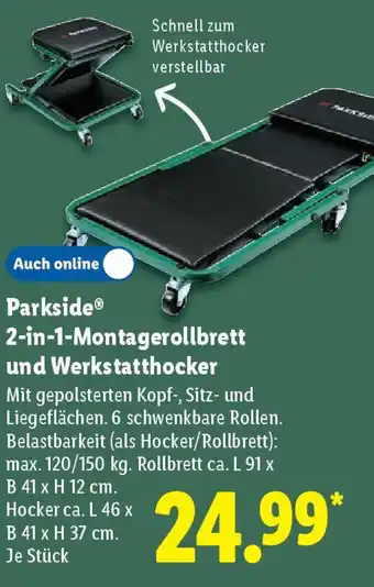 Lidl Parkside 2-in-1-Montagerollbrett und Werkstatthocker Angebot