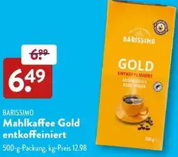 Aldi Süd BARISSIMO Mahlkaffee Gold entkoffeiniert Angebot