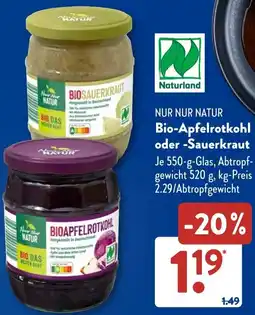 Aldi Süd NUR NUR NATUR Bio-Apfelrotkohl oder Sauerkraut Angebot