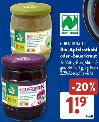 Aldi Süd NUR NUR NATUR Bio-Apfelrotkohl oder Sauerkraut Angebot