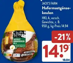 Aldi Süd JACK'S FARM Hafermastgänsekeulen Angebot