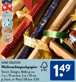 Aldi Süd HOME CREATION Weihnachtspackpapier Angebot
