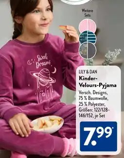 Aldi Süd LILY & DAN Kinder Velours-Pyjama Angebot