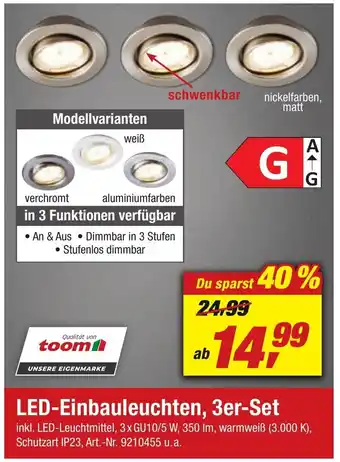 toom Baumarkt LED Einbauleuchten 3er Set Angebot