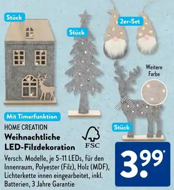 Aldi Süd HOME CREATION Weihnachtliche LED-Filzdekoration Angebot