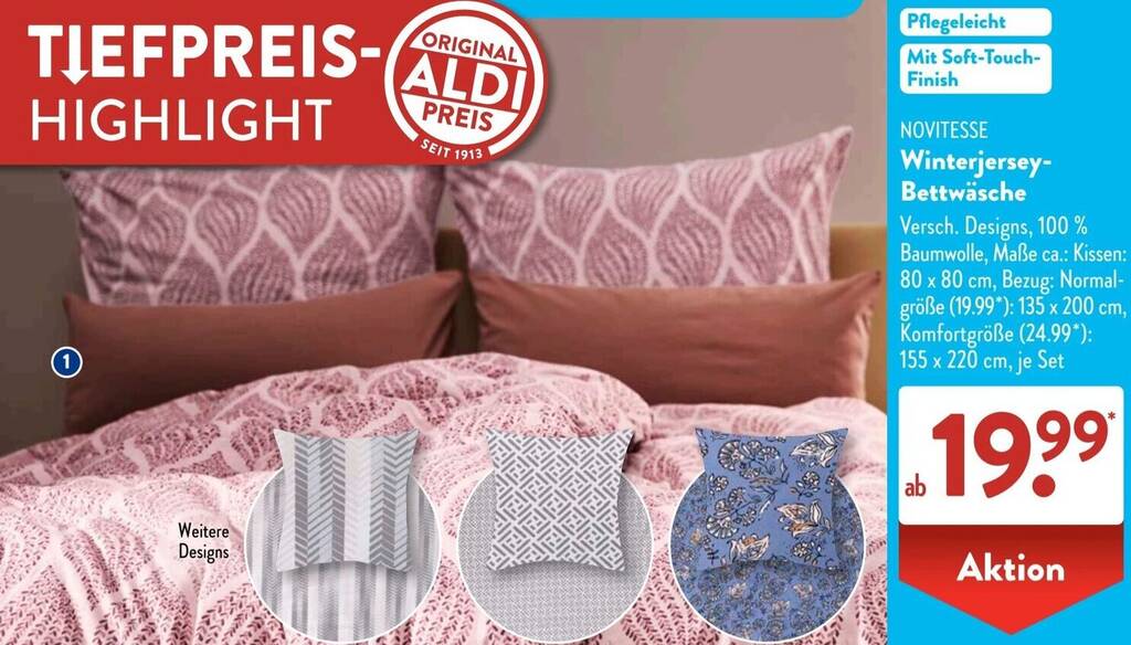 NOVITESSE Winterjersey Bettwäsche Angebot bei Aldi Süd