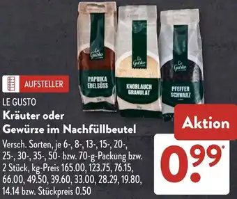 Aldi Süd LE GUSTO Kräuter oder Gewürze im Nachfüllbeutel Angebot