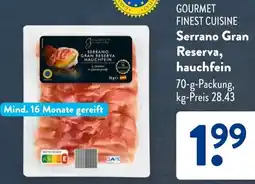 Aldi Süd GOURMET FINEST CUISINE Serrano Gran Reserva, hauchfein Angebot