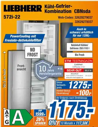 Expert Liebherr kühl-gefrier-kombination cbnsda 572i-22 Angebot