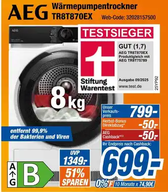 Expert Aeg wärmepumpentrockner tr8t870ex Angebot
