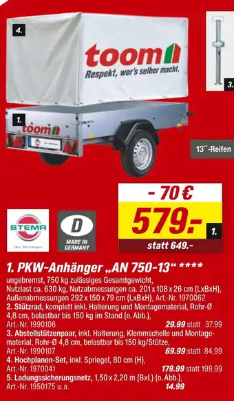 toom Baumarkt Pkw-anhänger „an 750-13“ Angebot