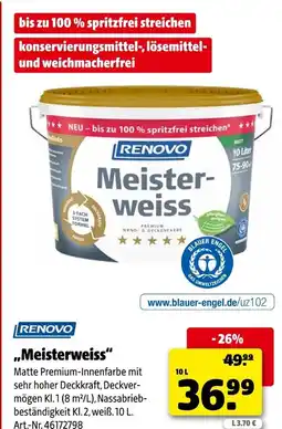 Hagebau Renovo matte premium-innenfarbe ''meisterweiss'' Angebot