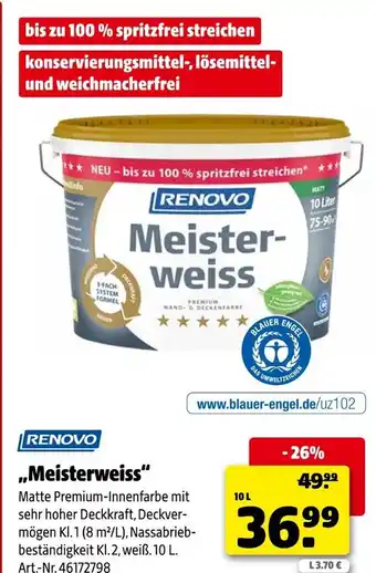 Hagebau Renovo matte premium-innenfarbe ''meisterweiss'' Angebot