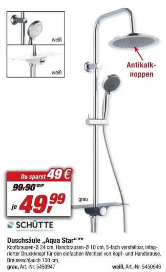 toom Baumarkt Schütte Duschsäule Aqua Star Angebot