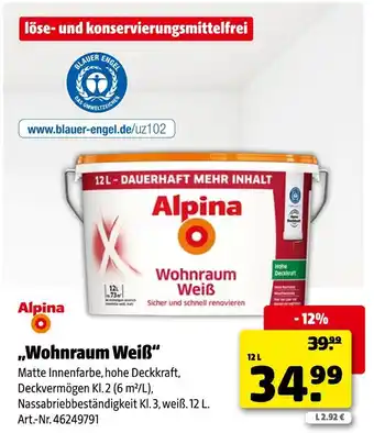 Hagebau Alpina „wohnraum weiß“ Angebot
