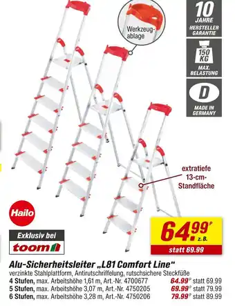 toom Baumarkt Hailo alu-sicherheitsleiter „l81 comfort line“ Angebot