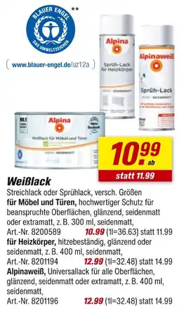 toom Baumarkt Alpina weißlack für möbel und türen Angebot