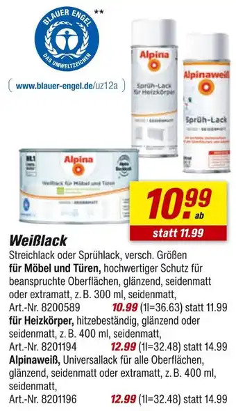 toom Baumarkt Alpina weißlack für möbel und türen Angebot
