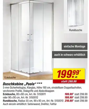 toom Baumarkt Duschkabine „paola“ eckdusche Angebot