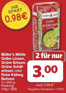 Famila Nord West Müller's Mühle Gelbe Linsen, Grüne Erbsen, Grüne Schälerbsen oder Rote Kidney Bohnen Angebot