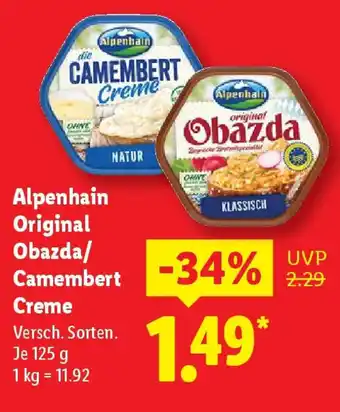 Lidl Alpenhain Original Obazda/ Camembert Creme Angebot