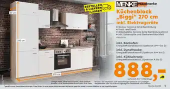 Globus Baumarkt MENKE Möbelwerke Küchenblock Biggi" 270 cm inkl. Elektrogeräte Angebot