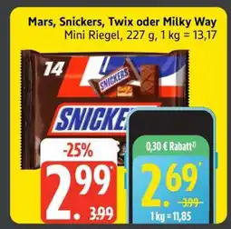 Edeka Mars, Snickers, Twix oder Milky Way Mini Riegel Angebot
