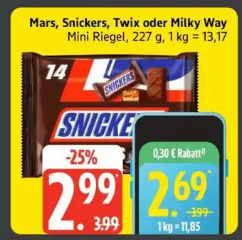 Edeka Mars, Snickers, Twix oder Milky Way Mini Riegel Angebot