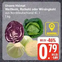Edeka Unsere Heimat Weißkohl, Rotkohl oder Wirsingkohl Angebot