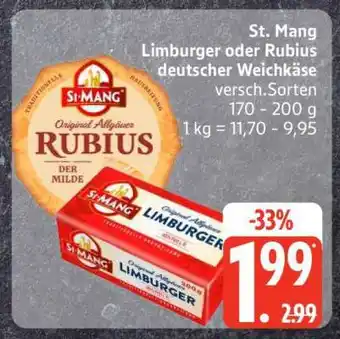 Edeka St. Mang Limburger oder Rubius deutscher Weichkäse Angebot