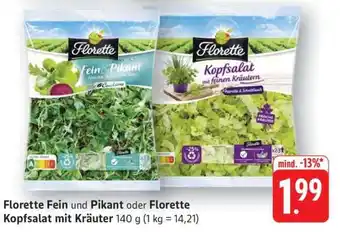 Edeka Florette Fein und Pikant oder Florette Kopfsalat mit Kräuter Angebot