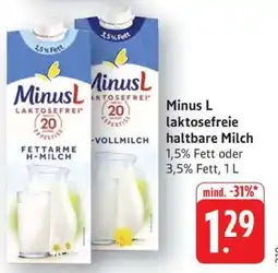 Edeka Minus L laktosefreie haltbare Milch Angebot