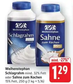 Edeka Weihenstephan Schlagrahm oder Sahne zum Kochen Angebot