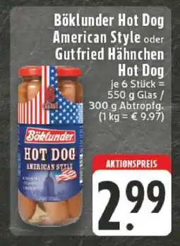 Edeka Böklunder Hot Dog American Style oder Gutfried Hähnchen Hot Dog Angebot