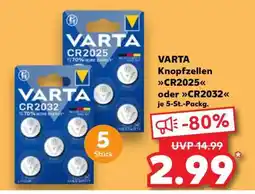 Kaufland VARTA Knopfzellen CR2025 oder CR2032 je 5-St.-Packg Angebot