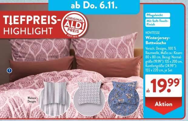 Winterjersey-Bettwäsche Angebot bei Aldi Süd