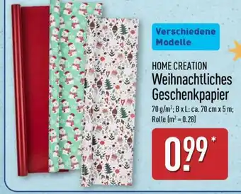 Aldi Nord HOME CREATION Weihnachtliches Geschenkpapier Angebot