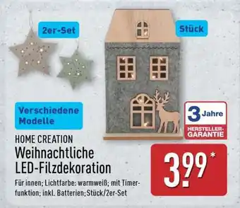 Aldi Nord HOME CREATION Weihnachtliche LED-Filzdekoration Angebot