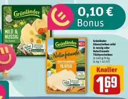 REWE Grünländer Käsescheiben mild & nussig oder Naturfreunde Tilsiterscheiben Angebot