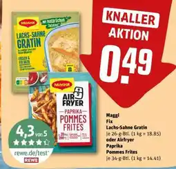REWE Maggi Fix Lachs-Sahne Gratin oder Airfryer Paprika Pommes Frites Angebot