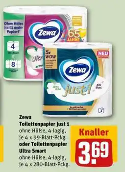 REWE Zewa Toilettenpapier Just 1 oder Toilettenpapier Ultra Smart Angebot